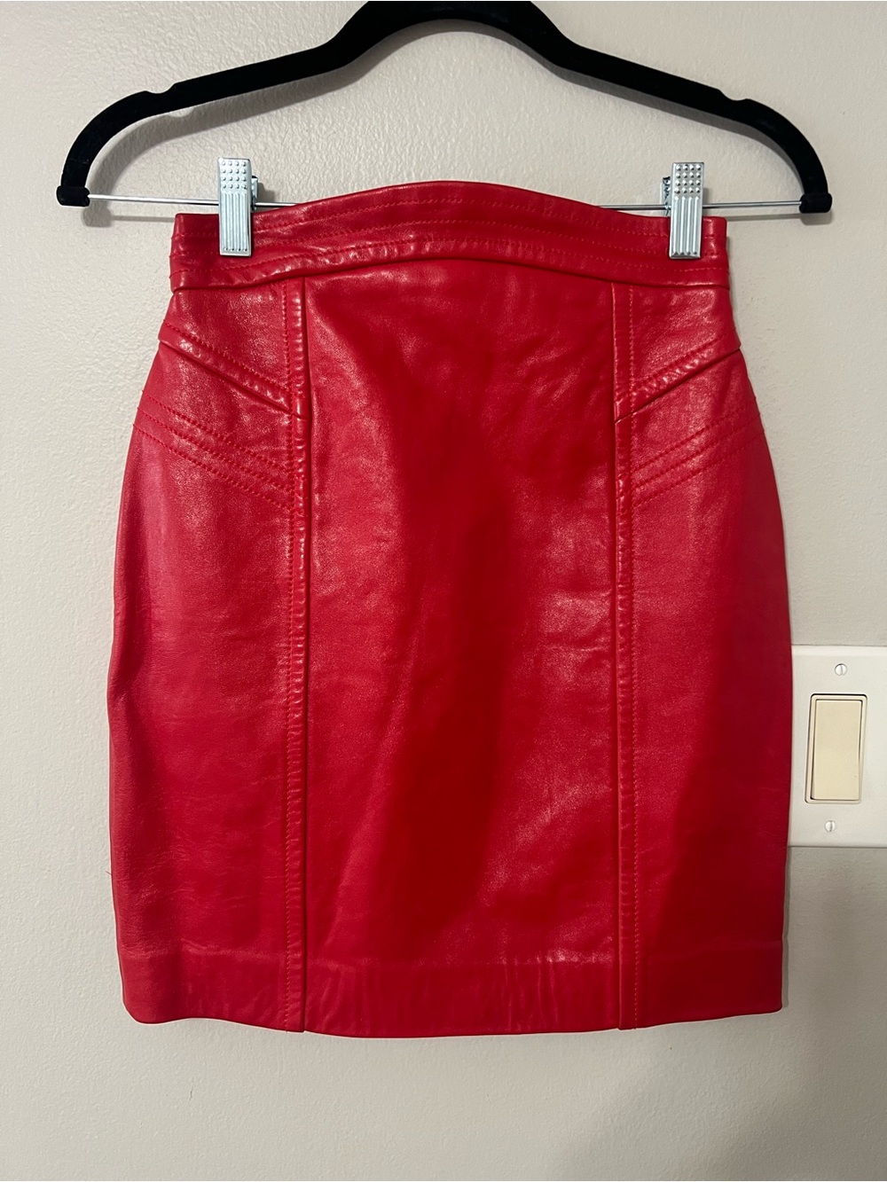 Vintage Escada Margaretha Ley Red Leather High Waist Mini Skirt 36